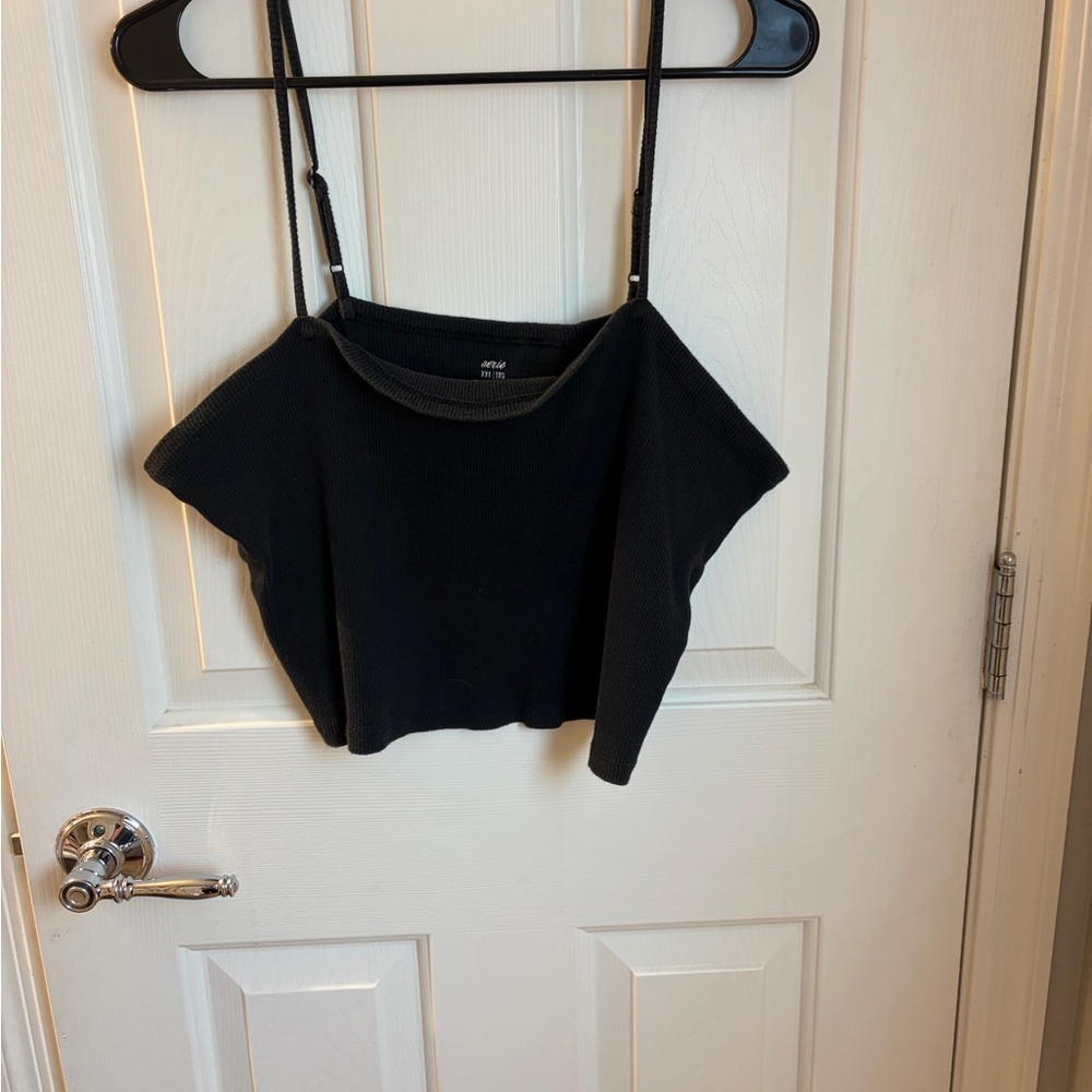 aerie Black Ribbed Cropped Camisole